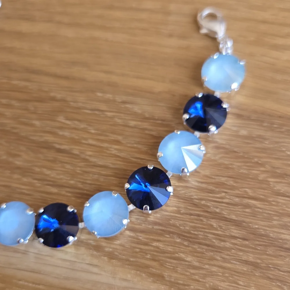 Silver Setting Bracelet, Blue Rivoli Crystals, Hand Crafted